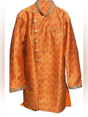 Orange Brocade Men's Indian Sherwani Jacket